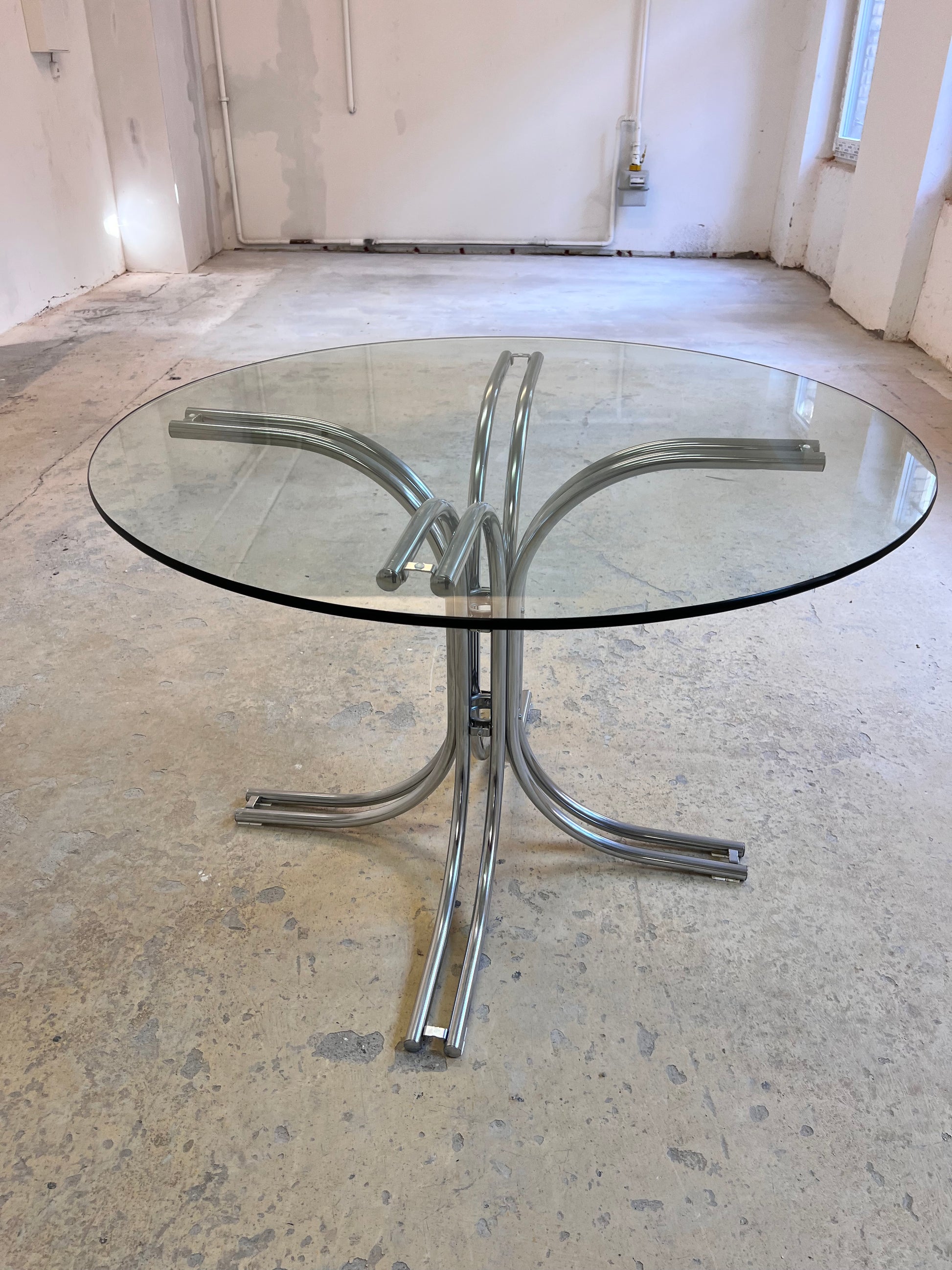 Runder Esstisch ∅ 110 cm Glas & Chrom von Gastone Rinaldi