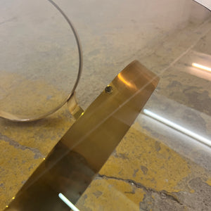 Runder Hesterberg Couchtisch mit Kreisgestell Messing Rauchglas