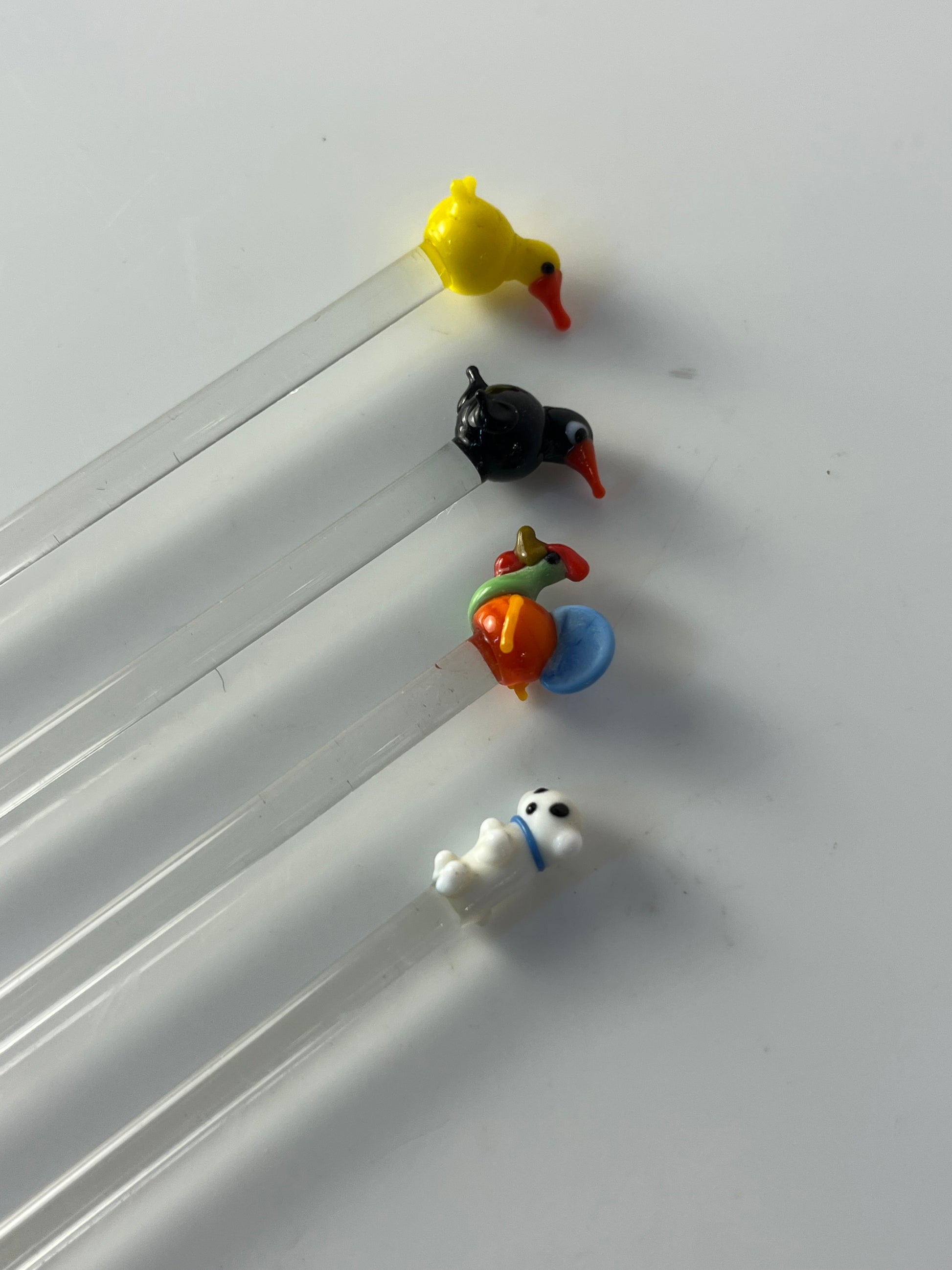 Set: 4x Rührstab mit Tierfigur von Farbglashütte Lauscha