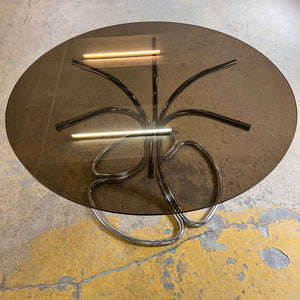 Runder Esstisch Rauchglas & Chrom von Gastone Rinaldi für Rima