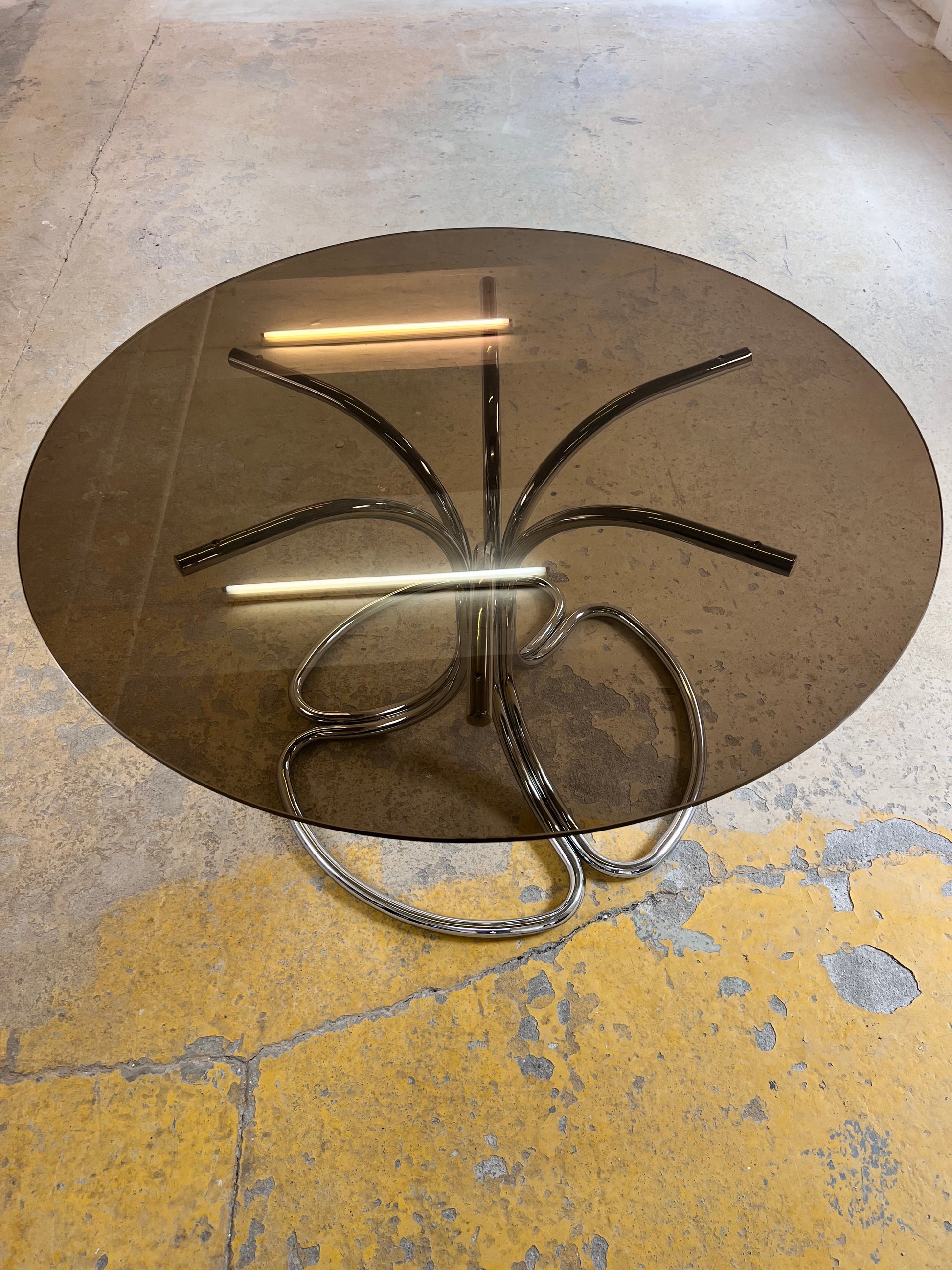 Runder Esstisch Rauchglas & Chrom von Gastone Rinaldi für Rima