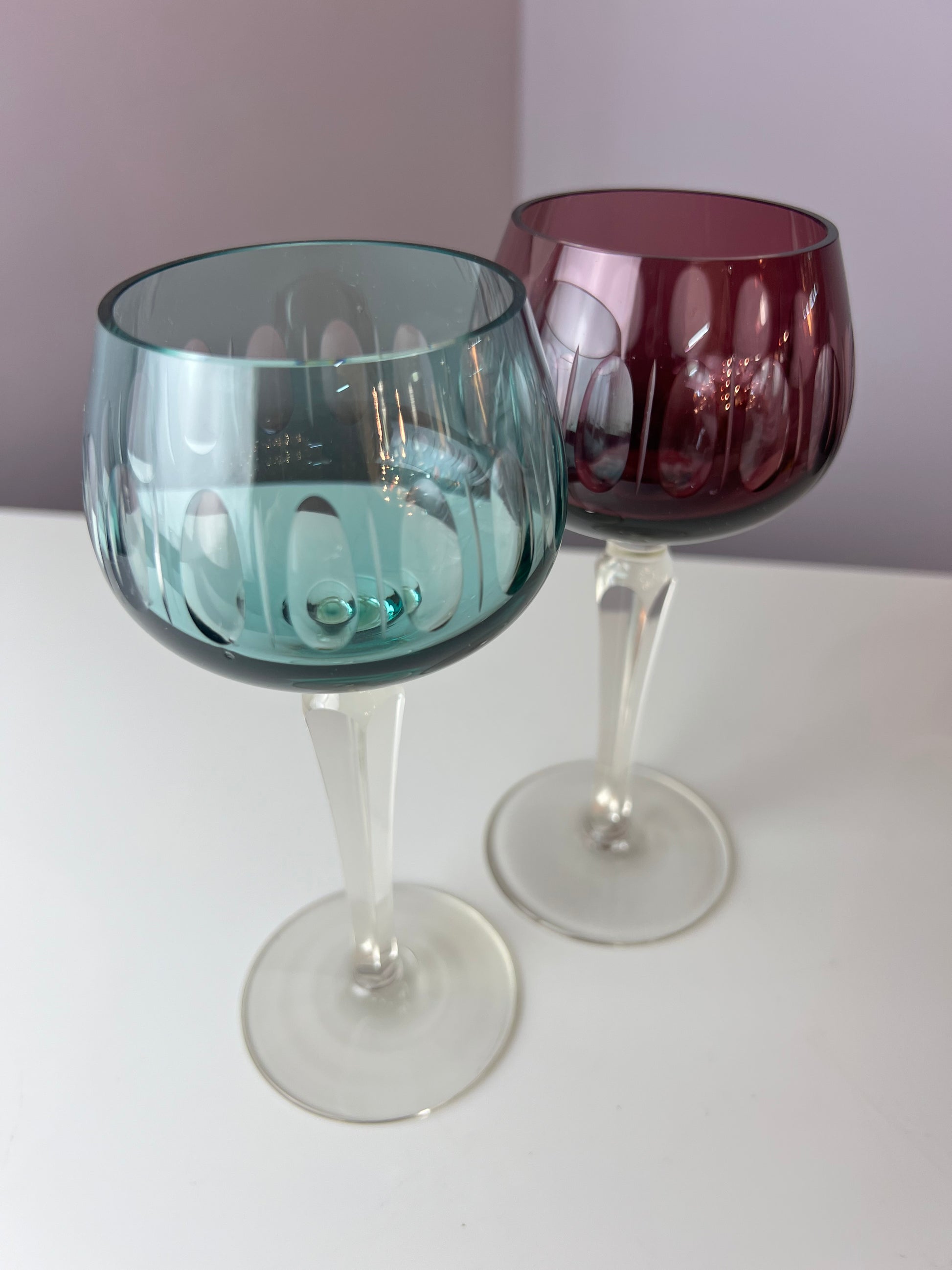 Set: 2x Römer Weinglas blau rot Kristallglas