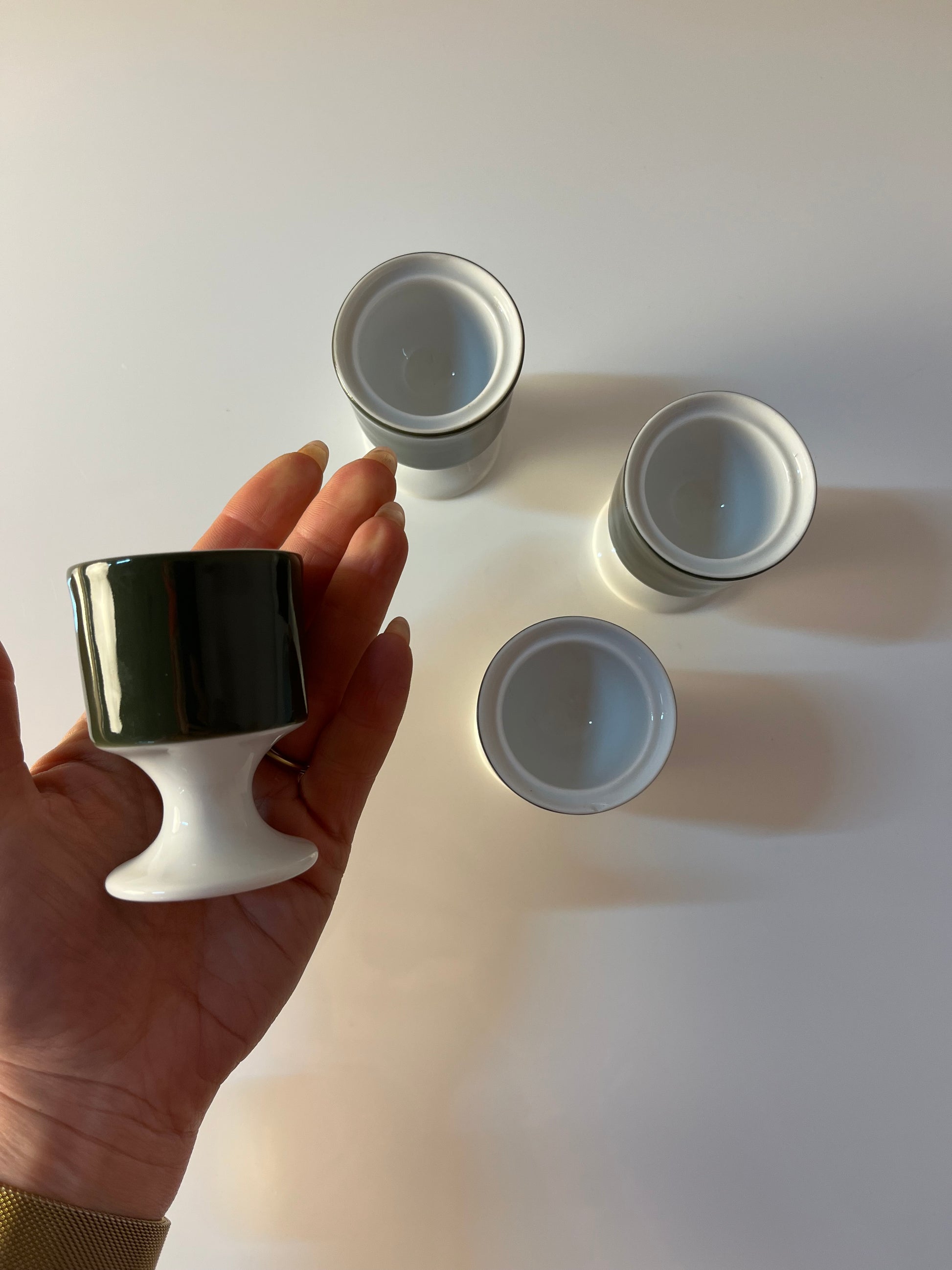 Set: 4x Eierbecher Modulation Secunda grün von Tapio Wirkkala für Rosenthal