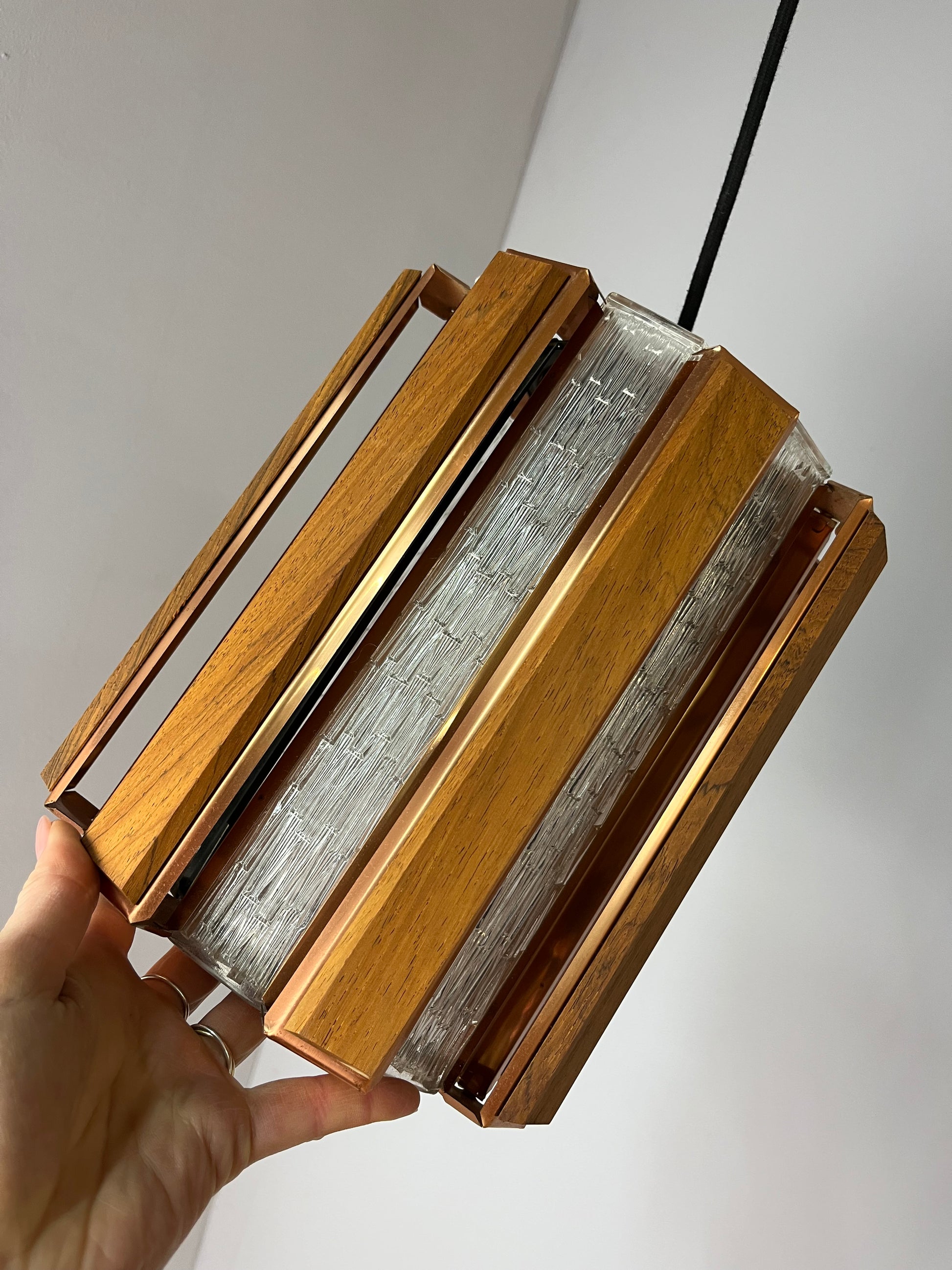 Hängelampe Teak Kupfer von Werner Schou für Coronell Elektro