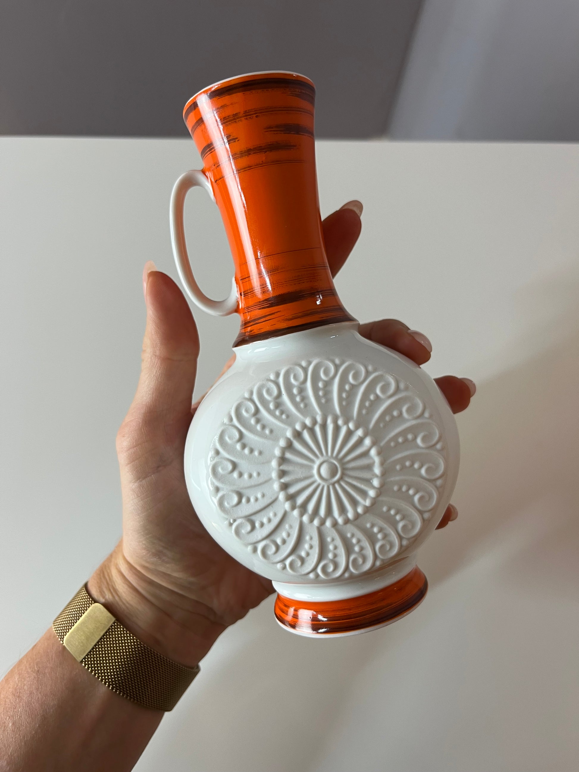 Vase 720/1 orange weiß von Royal Porzellan Bavaria KPM