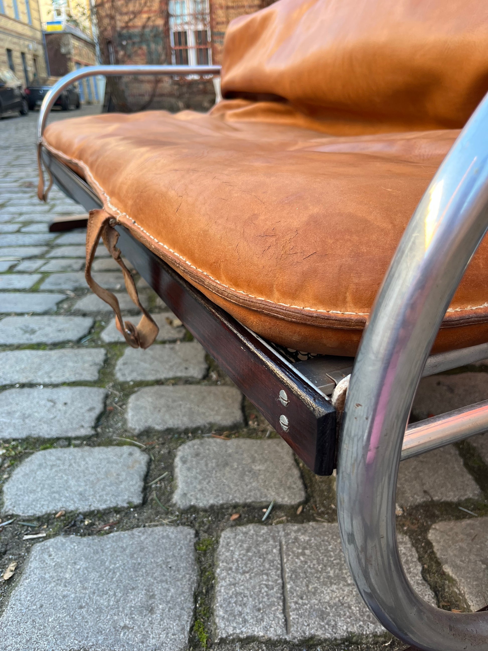 Kufensofa / Tagesbett Echtleder Chrom von Hynek Gottwald