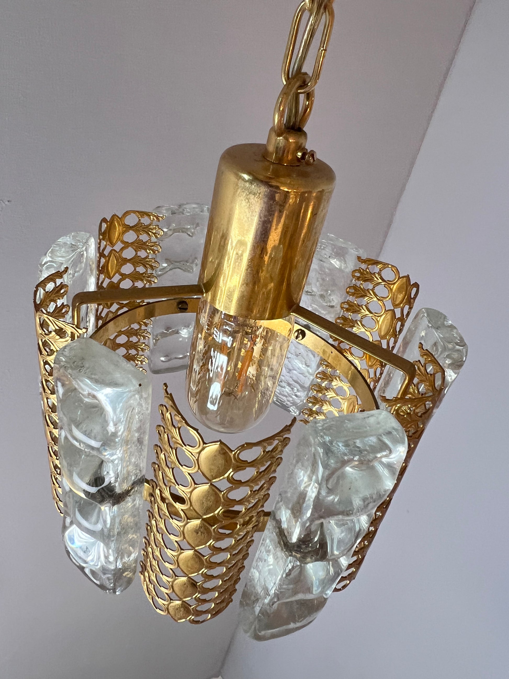 Hängelampe Glas Messing von Carl Fagerlund für Orrefors