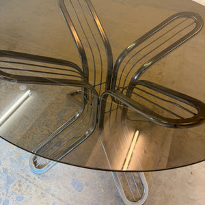 Runder Esstisch Chrom Rauchglas von Gastone Rinaldi für Rima