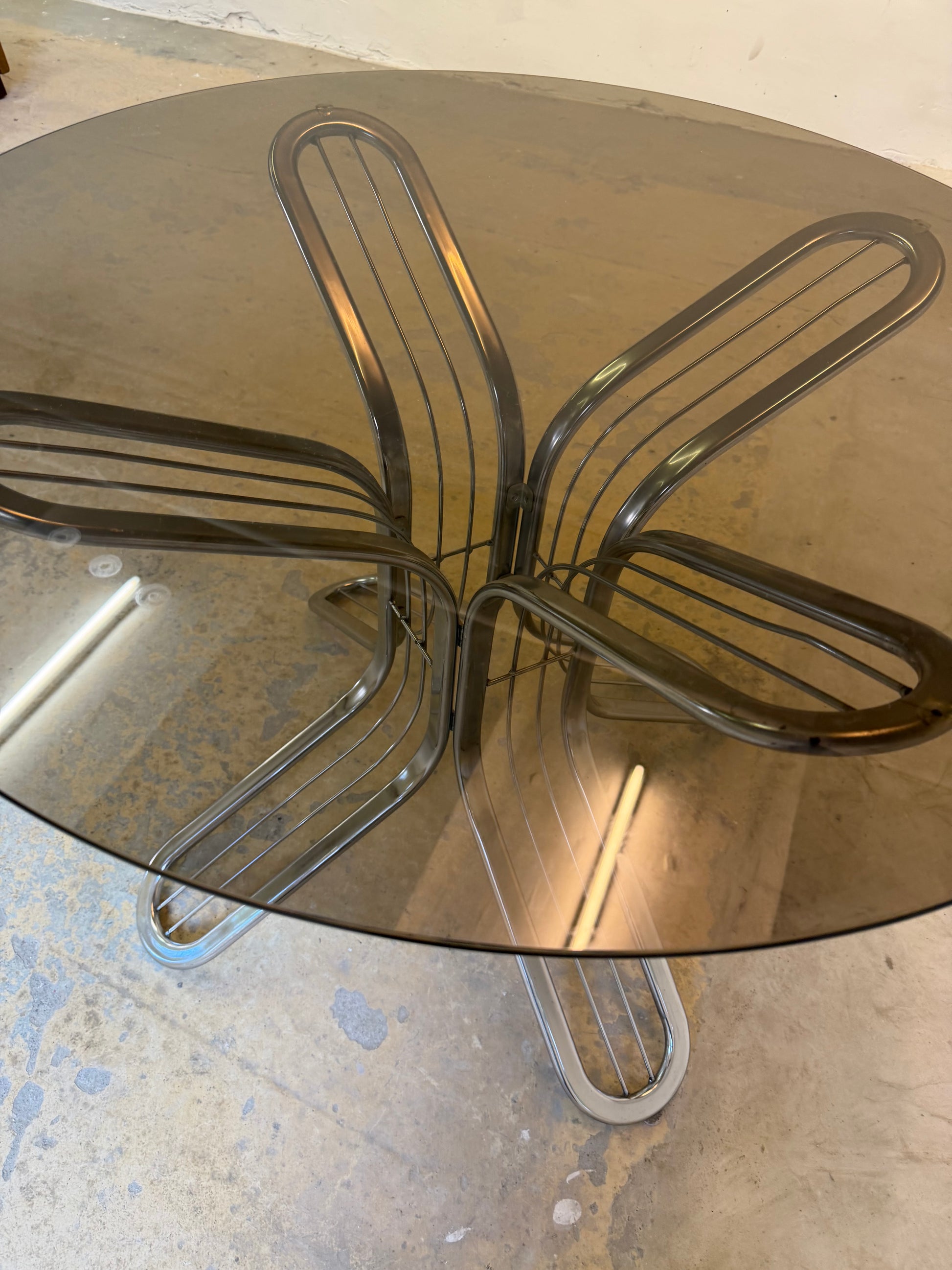 Runder Esstisch Chrom Rauchglas von Gastone Rinaldi für Rima