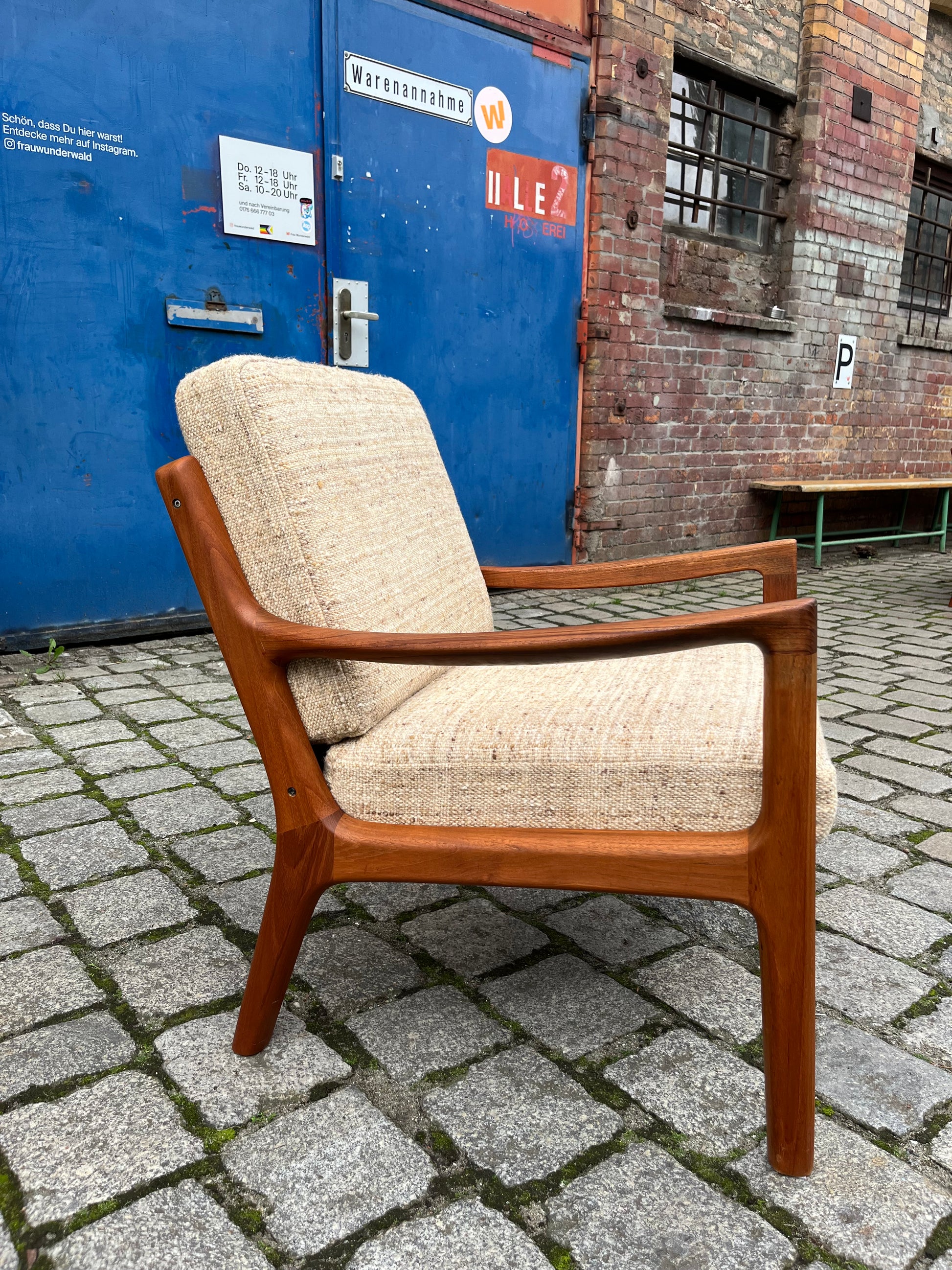 Sessel Senator beige Wolle Teak von Ole Wanscher für Cado