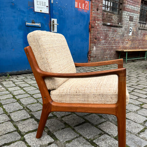Sessel Senator beige Wolle Teak von Ole Wanscher für Cado
