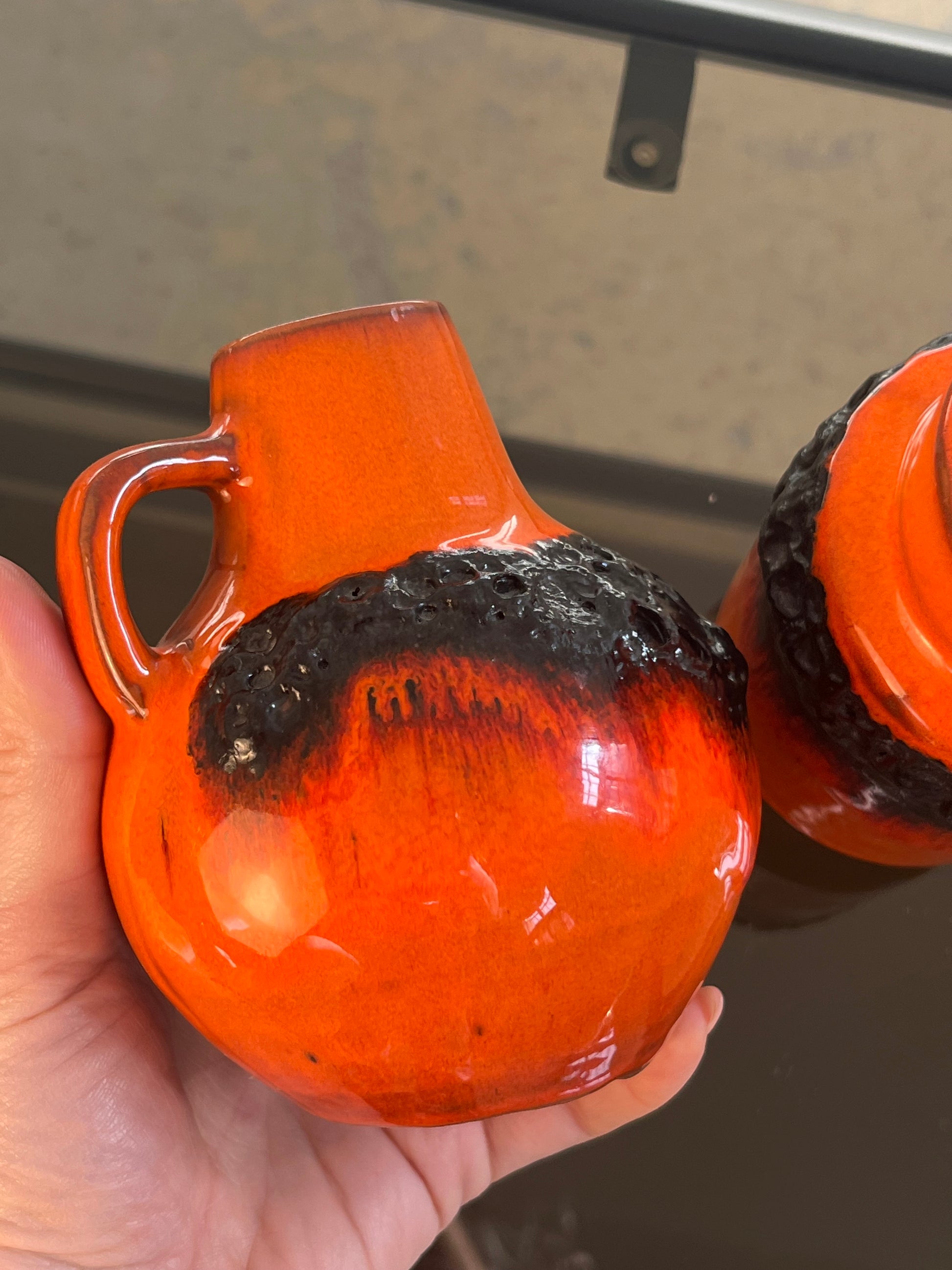 Set: 2x Vase Fat Lava orange schwarz von Kreutz Keramik