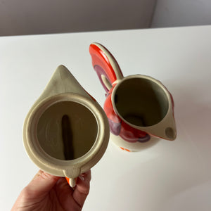 Kanne Hahn orange rot Keramik