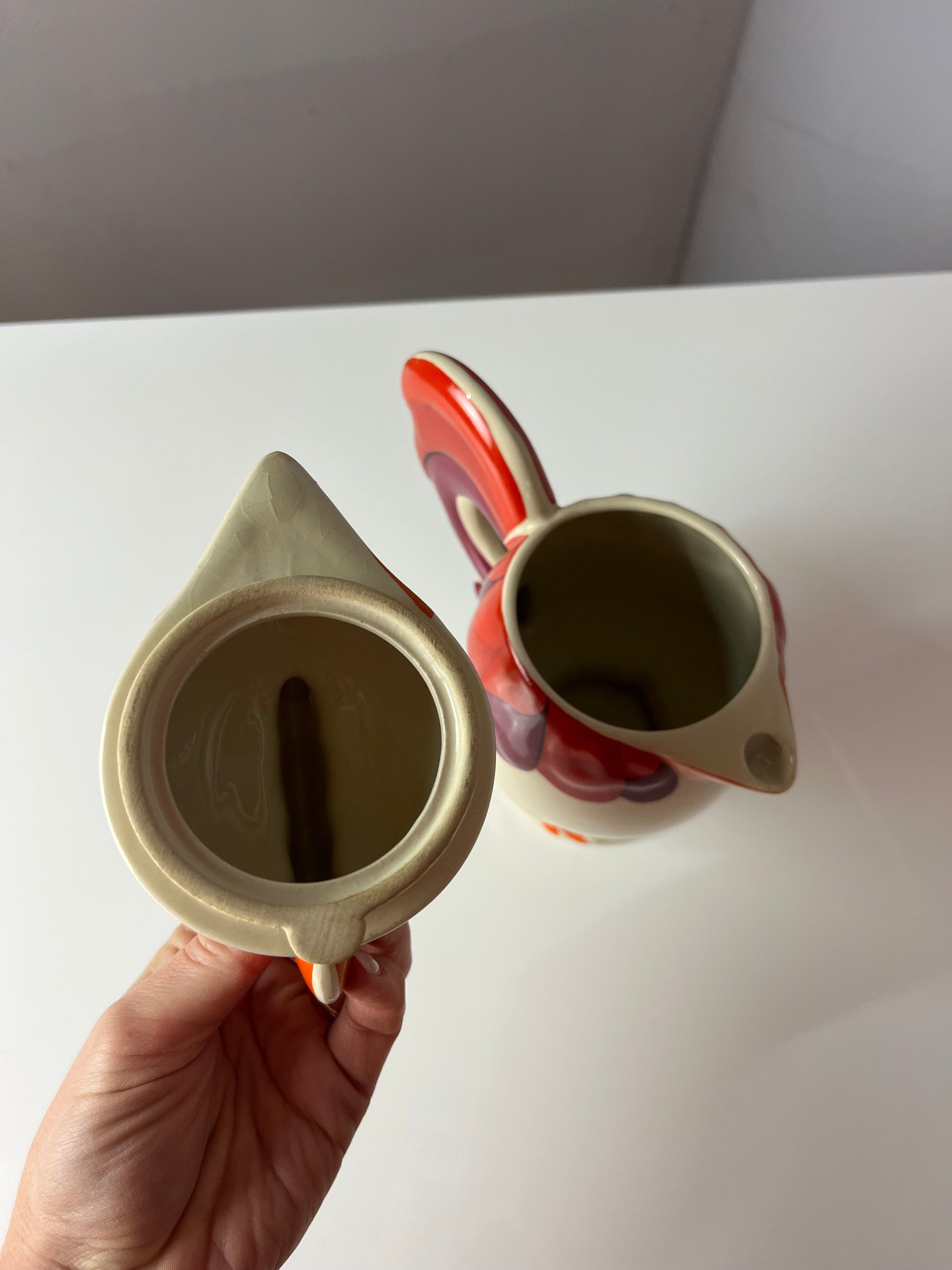 Kanne Hahn orange rot Keramik