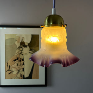 Hängelampe Blume lila Glas Messing