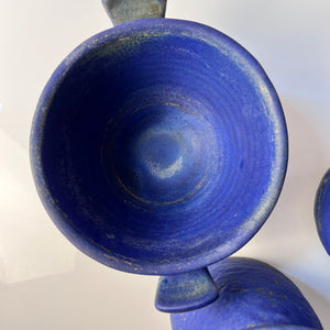 Set: Vase, Kerzenständer & Schale blau von Majolika Keramik Manufaktur