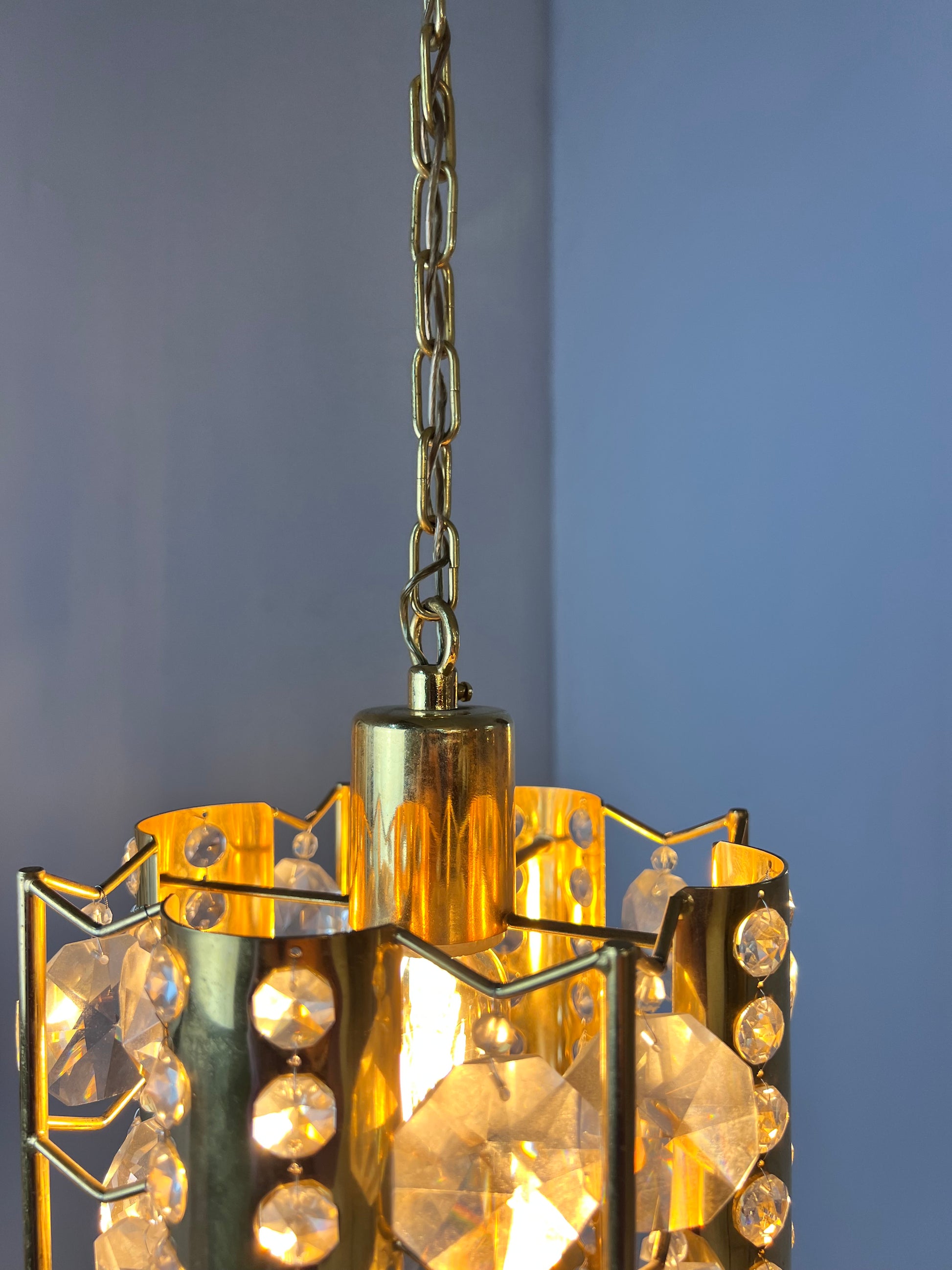 Hängelampe Messing Kristalle von Palwa