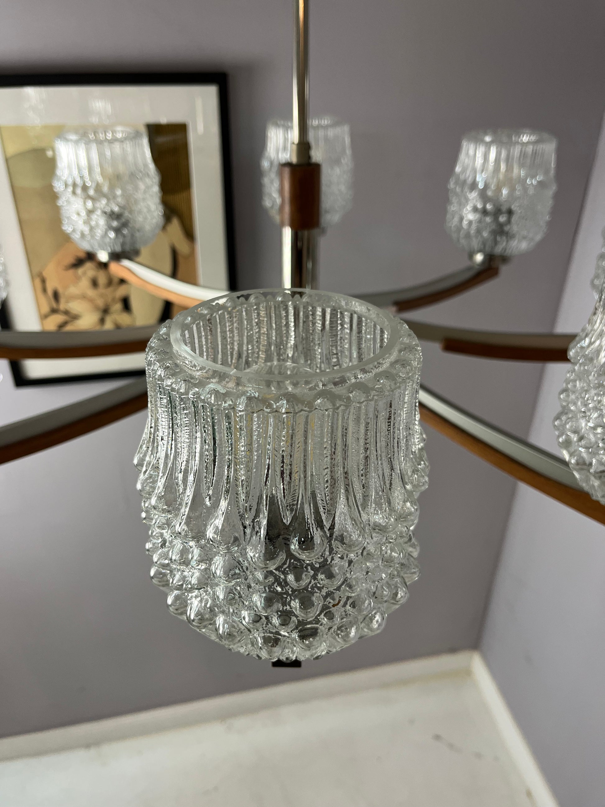 Kronleuchter Teak Metall Bubbleglas