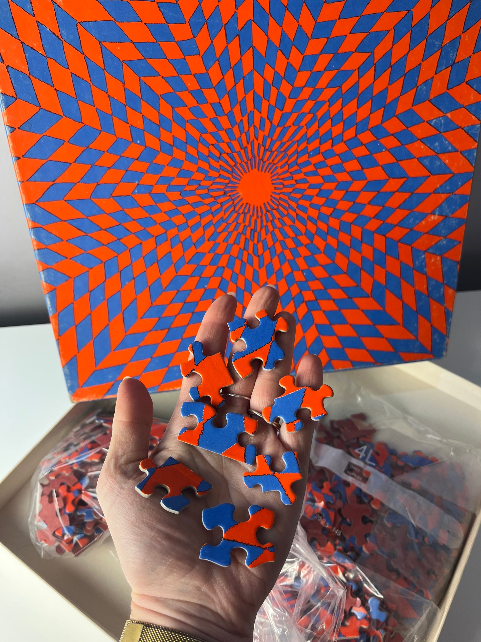 Puzzle "Ambiguous Corolla" rot blau von Claudia Carrel für Springbok Editions