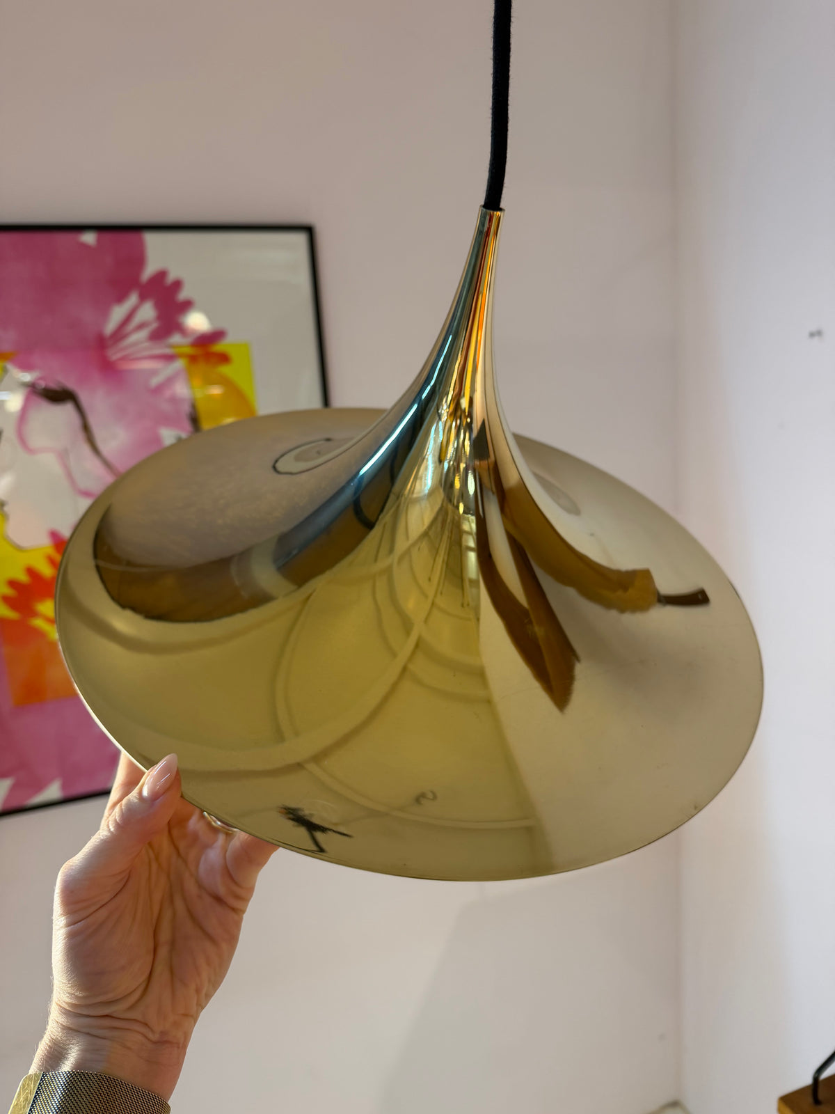 Trompetenlampe gold spiegelnd von Claus Bonderup & Torsten Thorup für Fog & Mørup