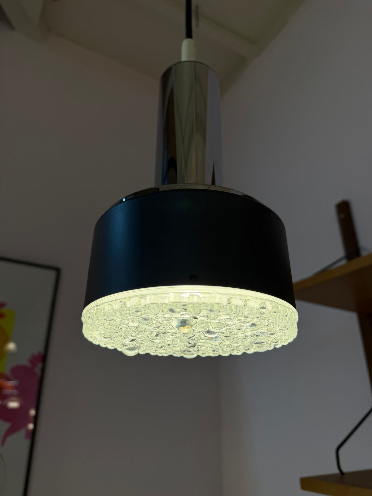 Hängelampe Modell 5024 Strukturglas Chrom von Staff