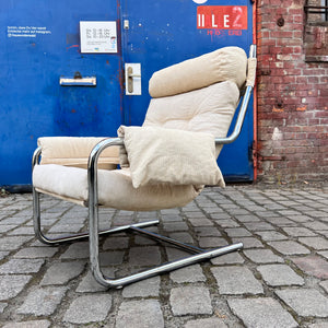 Sessel beige Kord Chromgestell