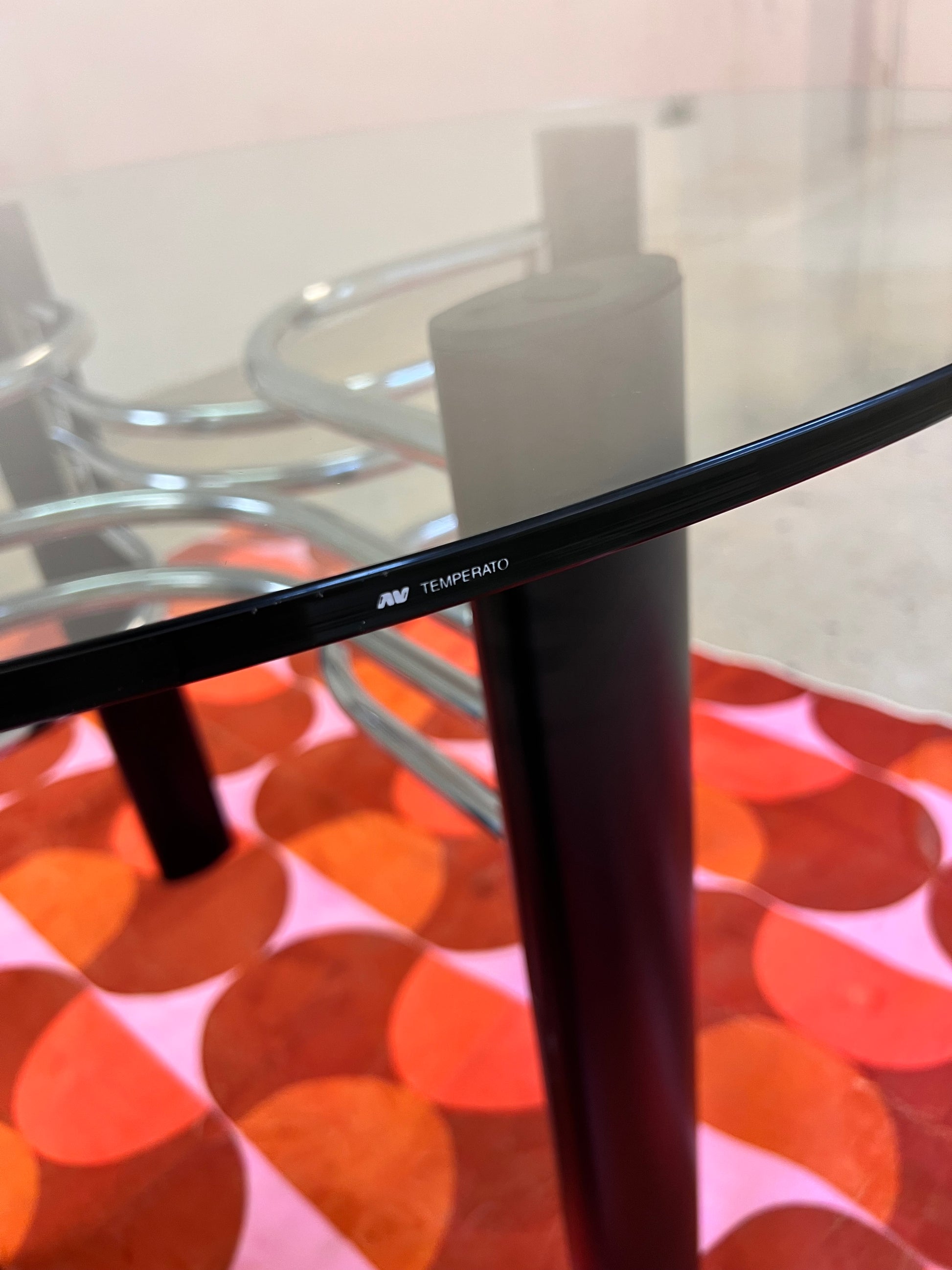 Runder Esstisch Glas & Chrom aus Italien