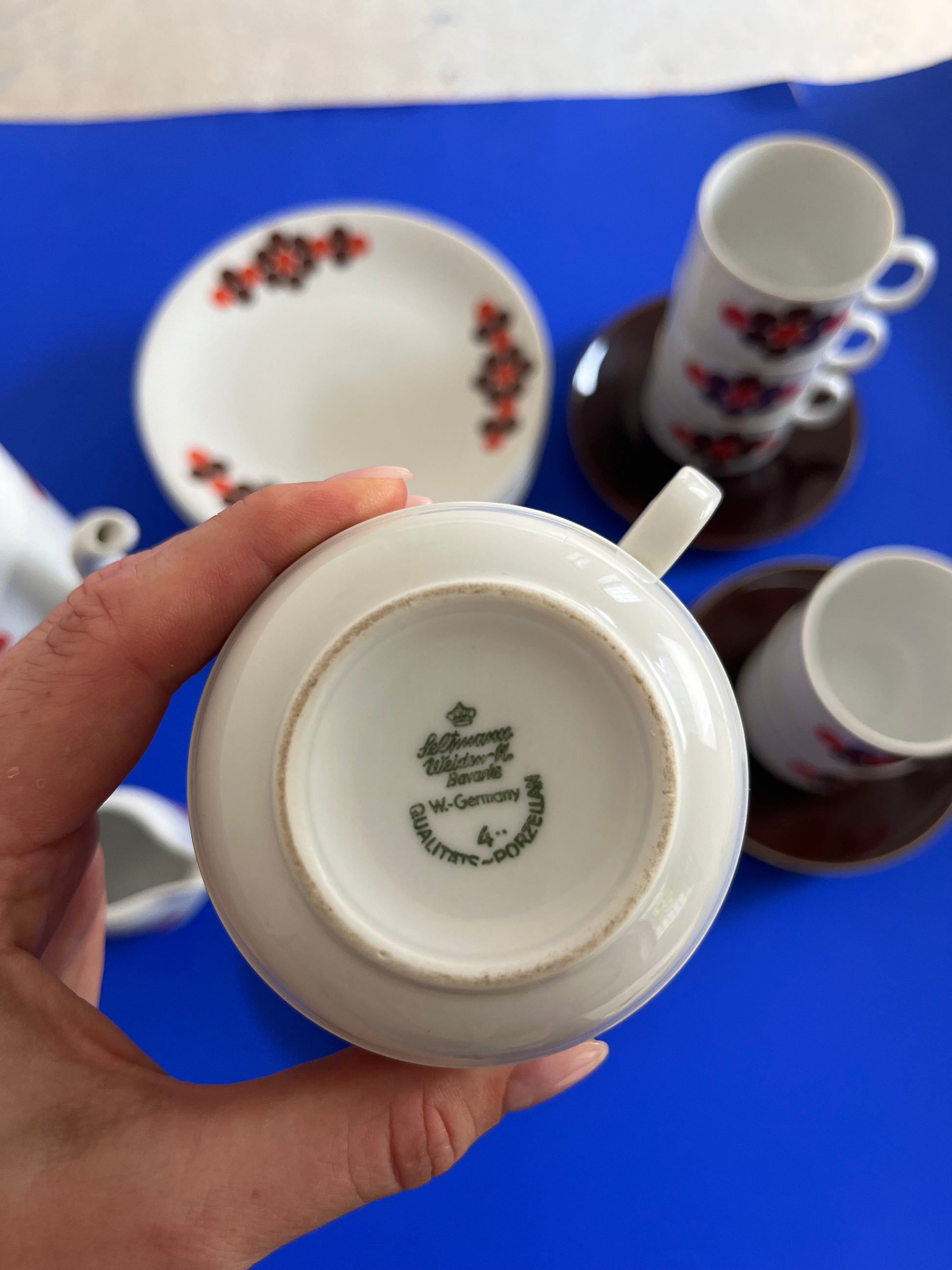 Kaffeeservice weiß braun rot von Seltmann Weiden