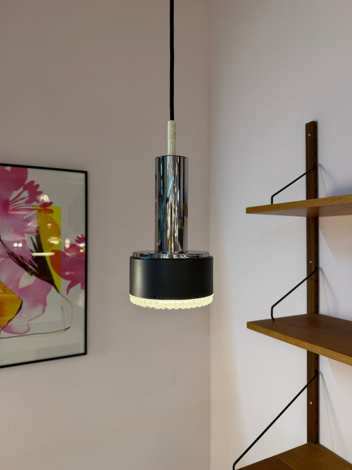 Hängelampe Modell 5024 Strukturglas Chrom von Staff