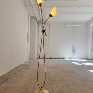 Stehlampe mit zwei Schwanenhalsarmen Messing