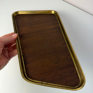 Asymmetrisches Tablett Messing Teak Furnier aus Dänemark