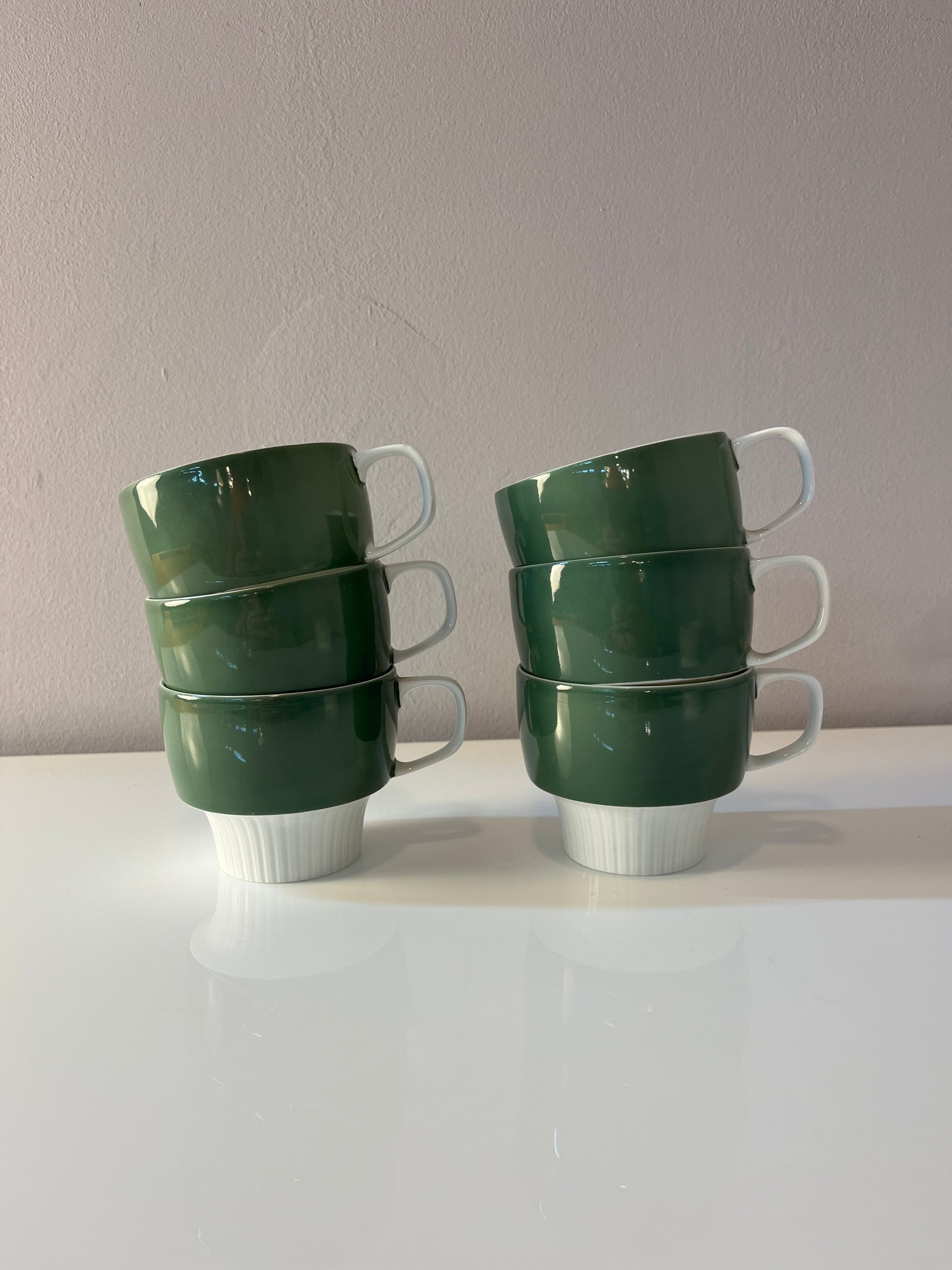 Set: 6x Kaffeetasse mit Untertasse Modulation Secunda grün von Tapio Wirkkala für Rosenthal