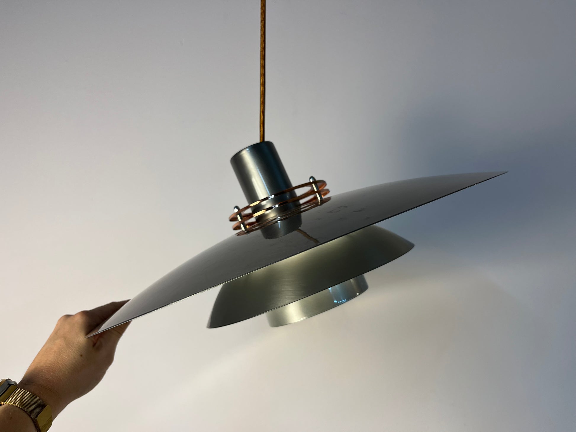 Große Lamellenlampe Leto silber kupfer von Top Lamper
