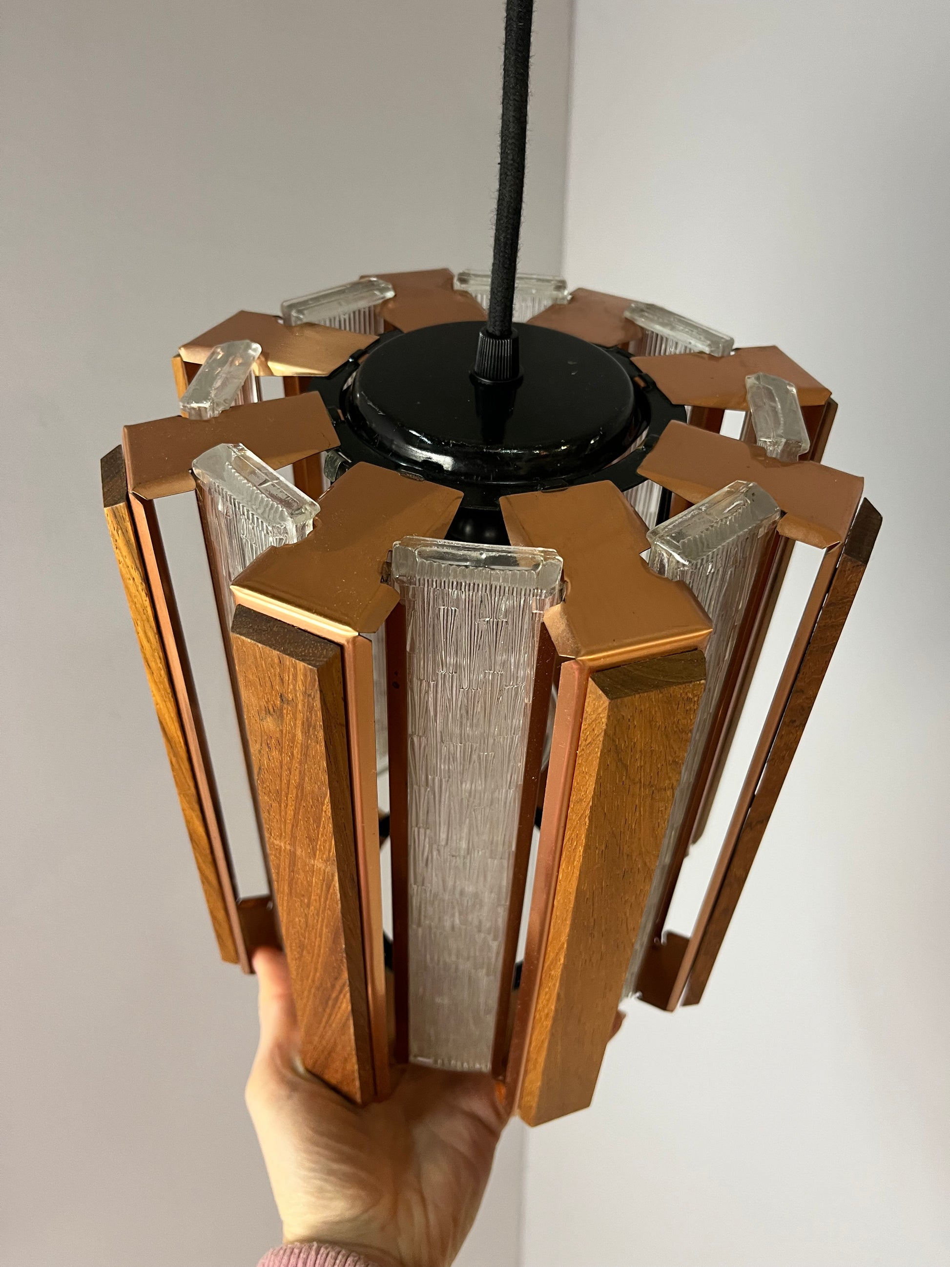 Hängelampe Teak Kupfer von Werner Schou für Coronell Elektro
