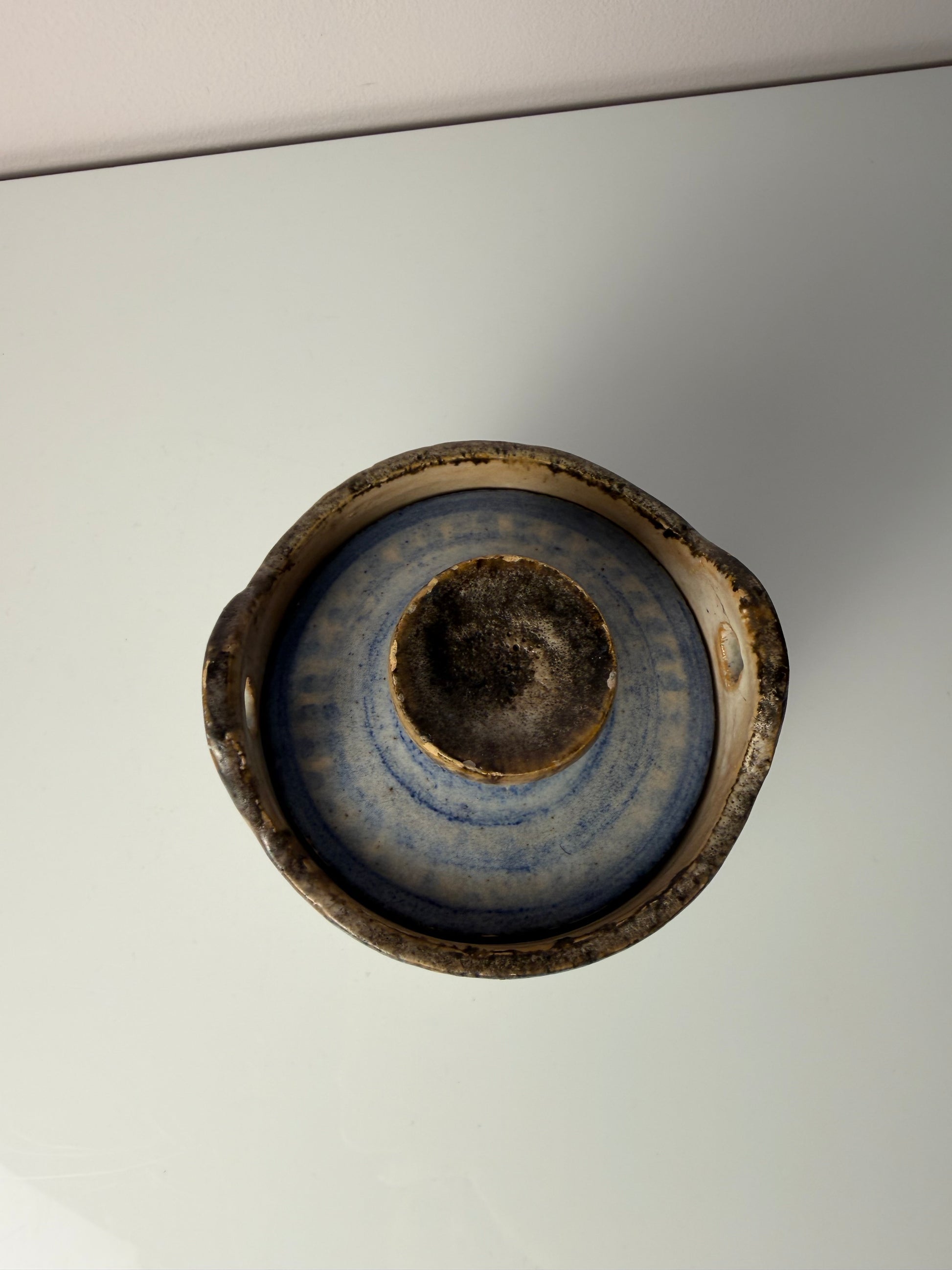 Vorratsdose blau Keramik mit eingeprägtem Muster aus Dänemark