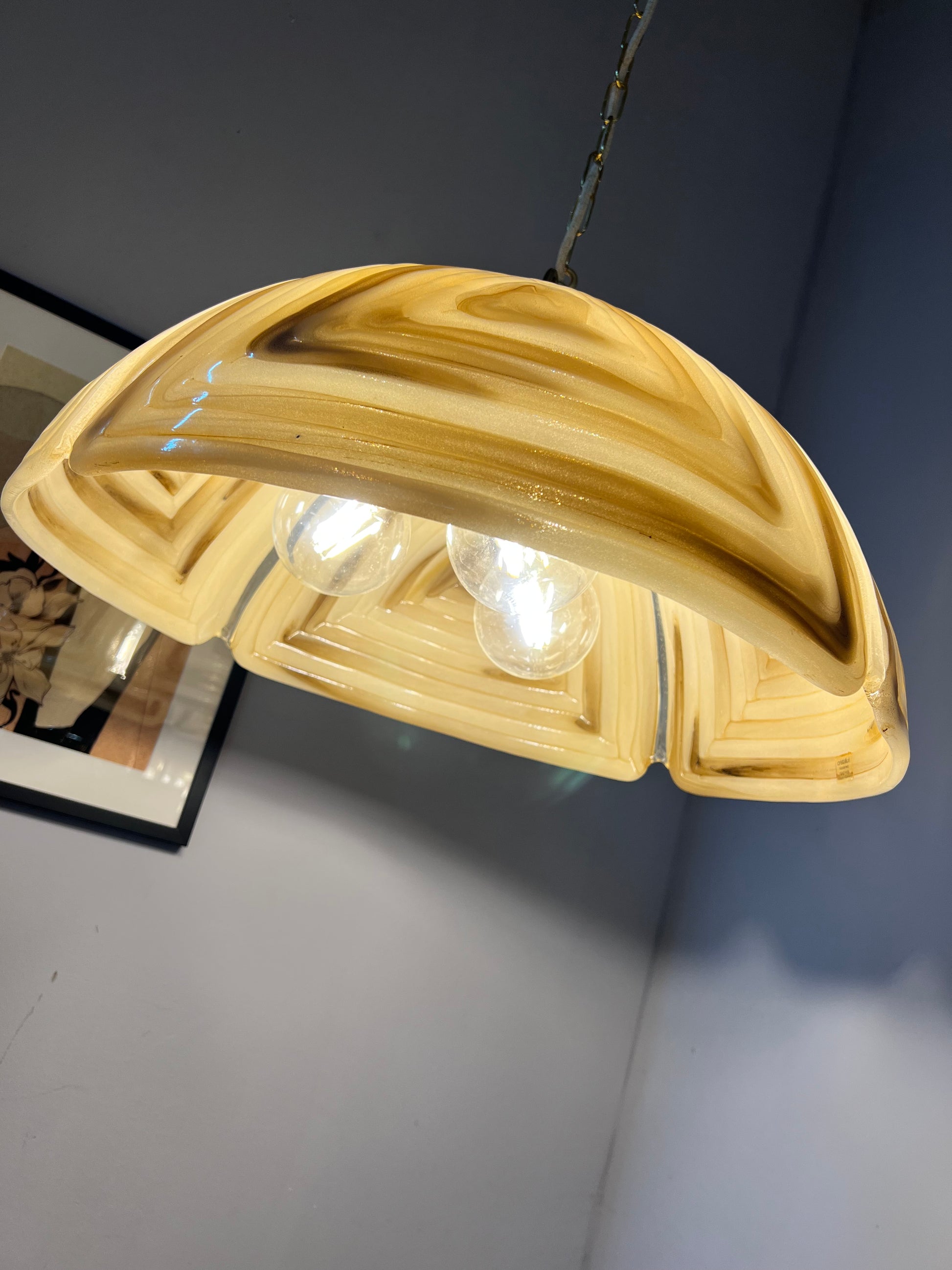 Hängelampe braun Glas Chrom handgearbeitet von Cristallux