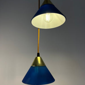 Set: 2x Hängelampe blau Glas Messing