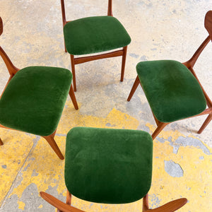 Set: 4x Polsterstuhl grün Teak von Schiønning & Elgaard für Randers Møbelfabrik