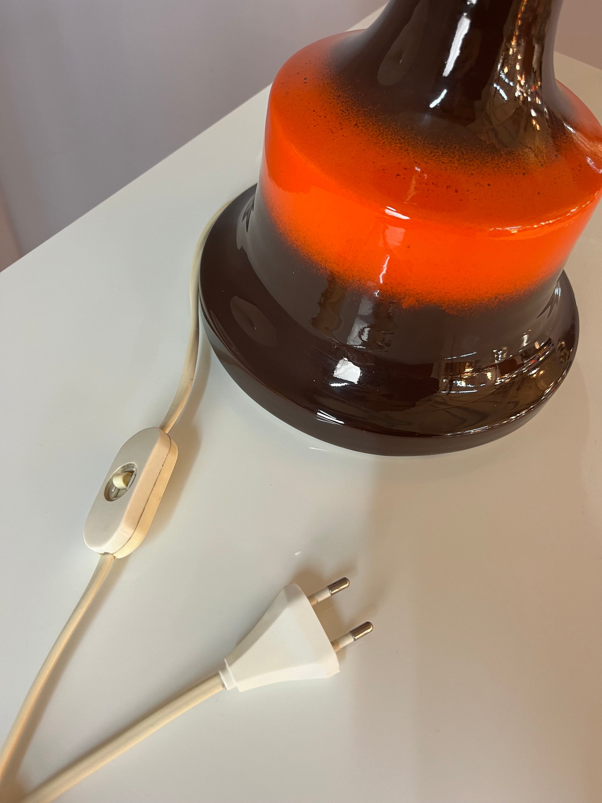 Tischlampe orange braun Keramik aus Westdeutschland
