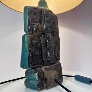 Tischlampe türkis beige Keramik von Bernard Rooke