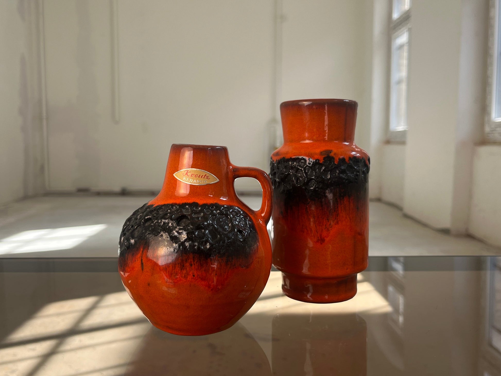 Set: 2x Vase Fat Lava orange schwarz von Kreutz Keramik