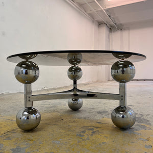 Couchtisch Chrom & Rauchglas 70er Space Age Design