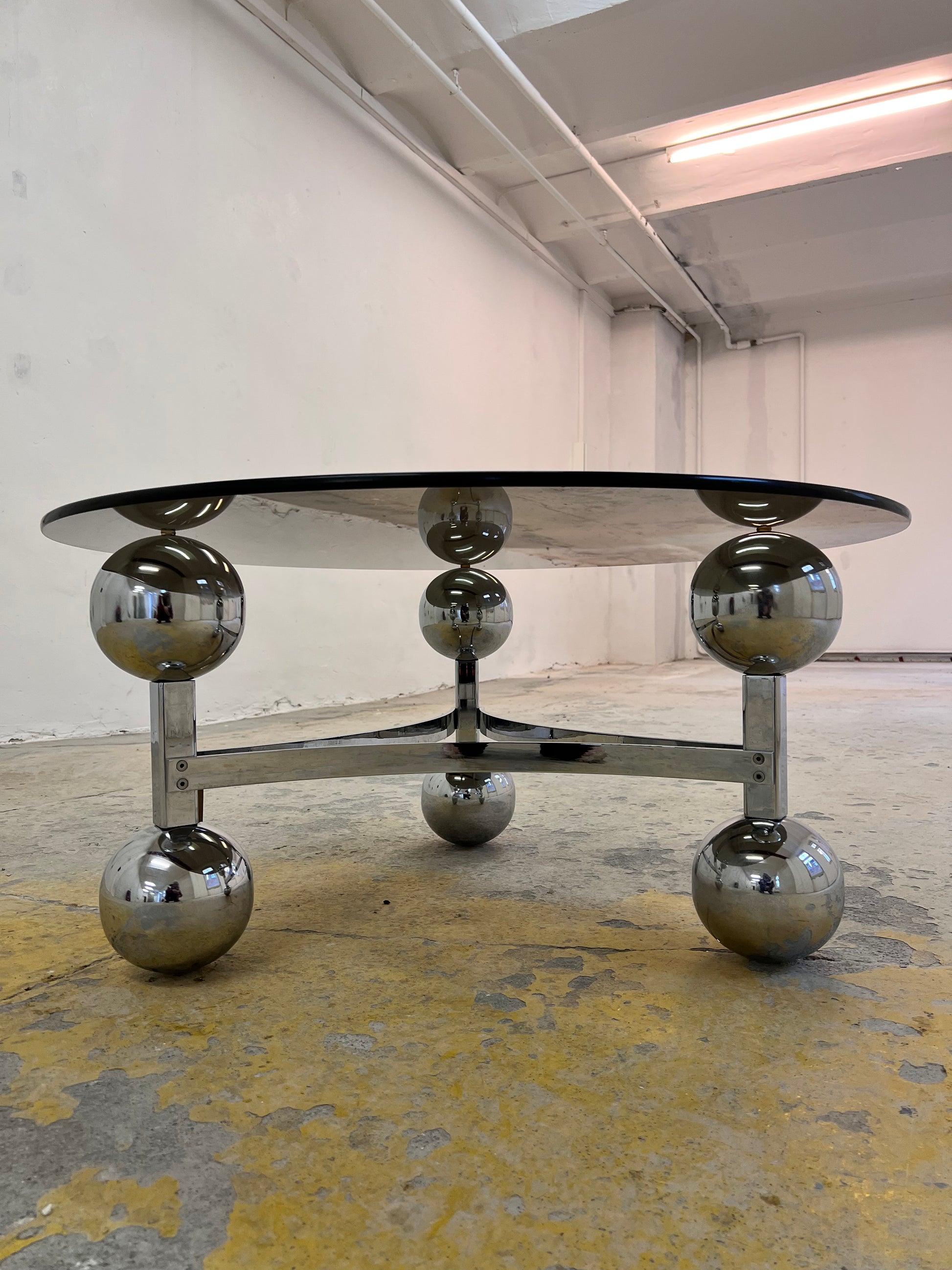 Couchtisch Chrom & Rauchglas 70er Space Age Design