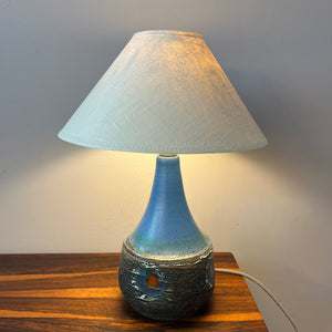 Tischlampe blau braun Keramik mit Stoffschirm
