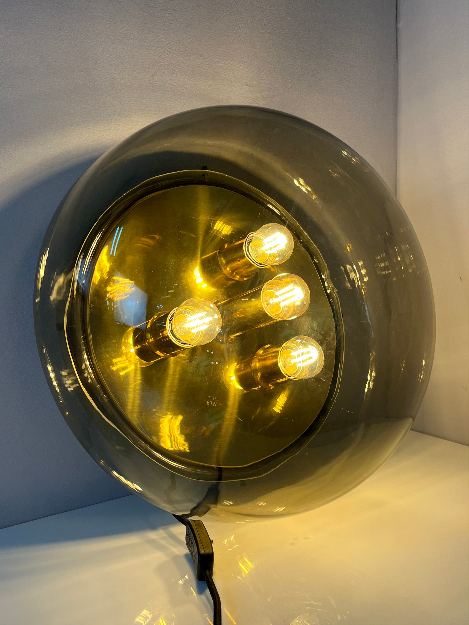 Wand-/ Deckenlampe Messing Rauchglas von Kaiser Leuchten