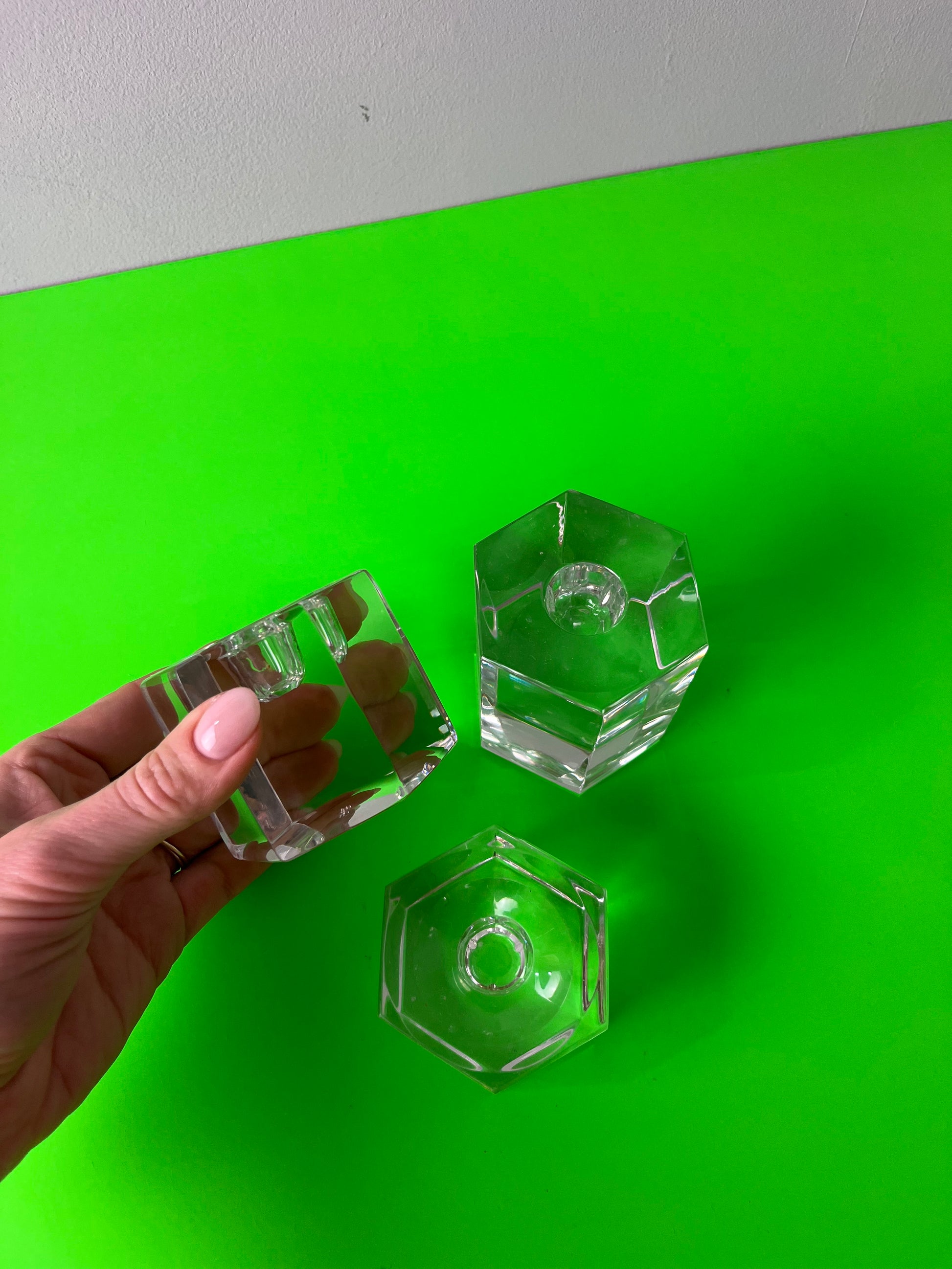 Set: Trio Kerzenständer Hexagon Glas