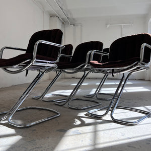 Freischwinger Chrom mit braunem Sitzkissen von Gastone Rinaldi für Rima