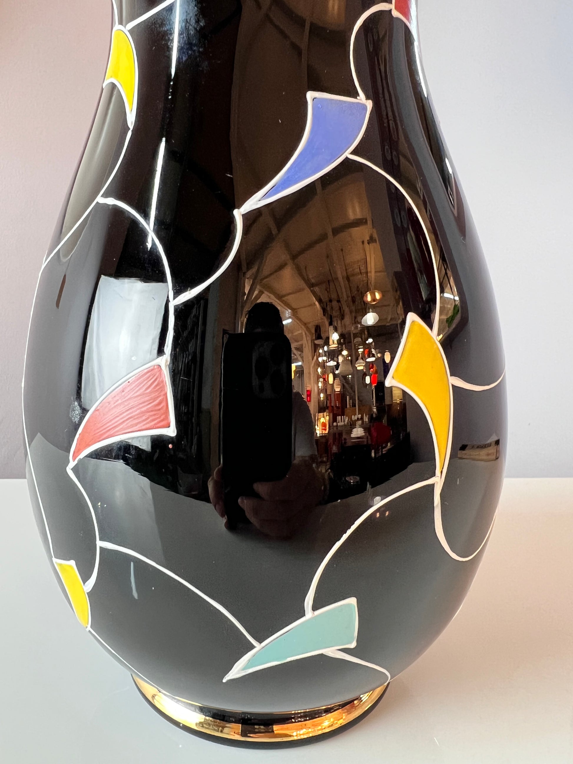 Vase schwarz Hyalithglas von Glasveredelung Karl Grossmann