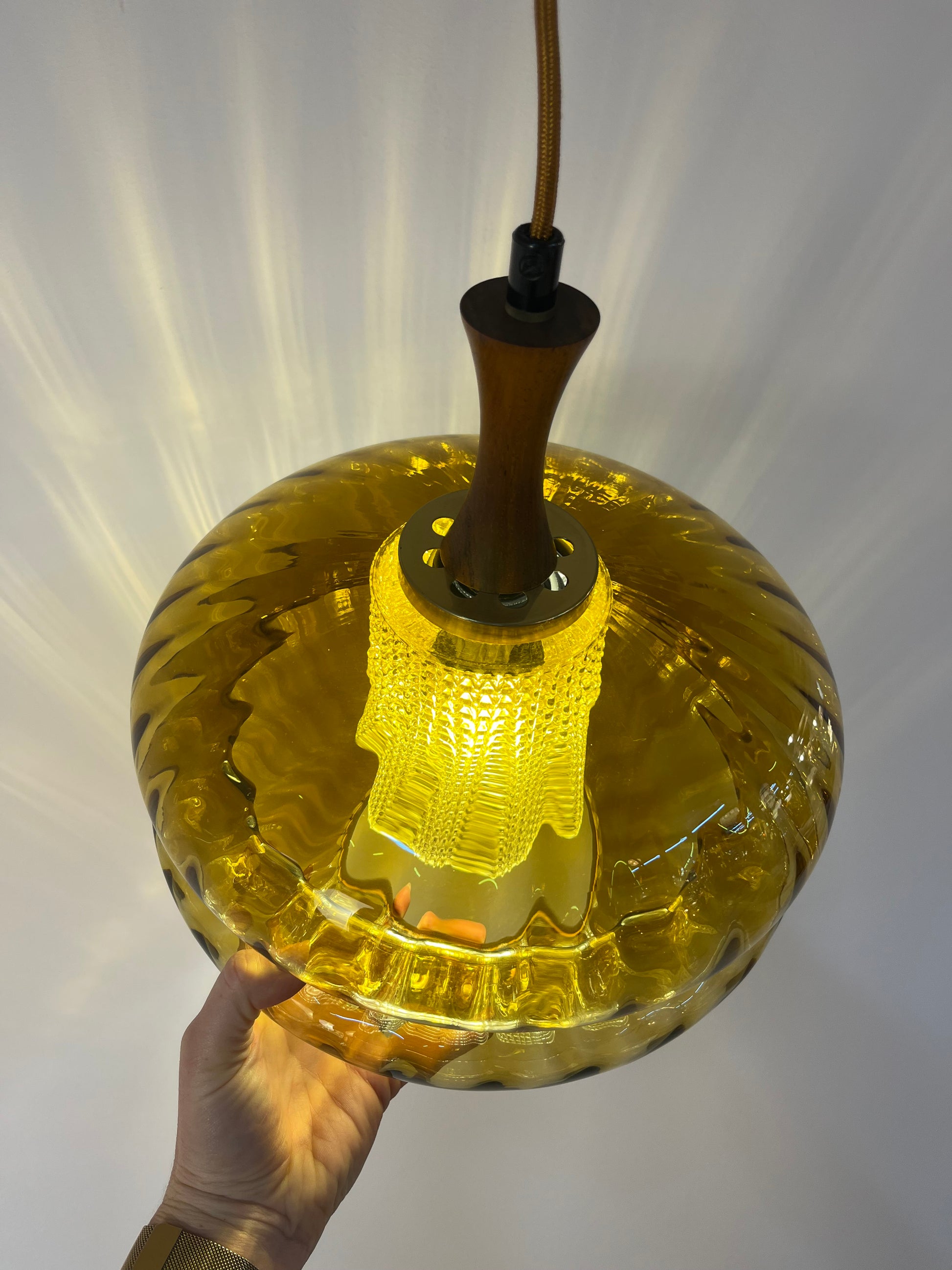 Hängelampe Glas Teak von Orrefors