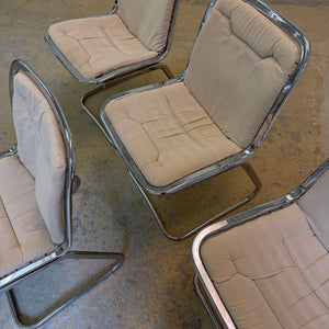 Set: 4x Freischwinger Chrom mit Sitzpolster creme von Gastone Rinaldi für Rima